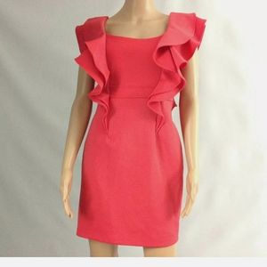 FRESHINE Womens Red Dress Knit Ruffled Sleeve S